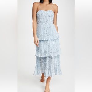 Self Portrait Metallic Blue Tiered Midi Dress - UK 4 (US 0)